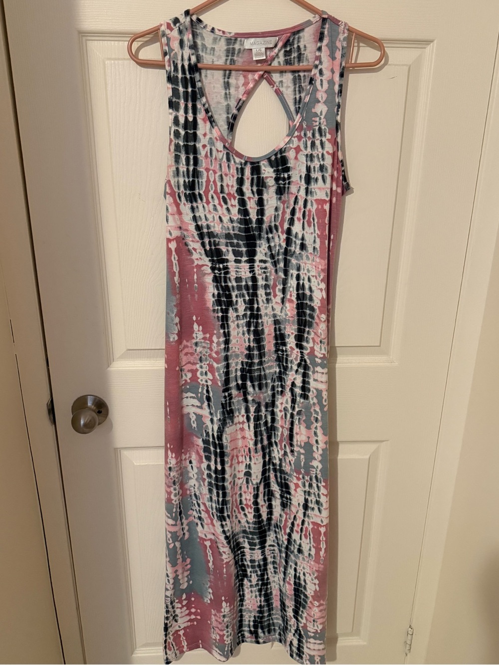 Sleeveless Tie-Dye Maxi Dress with Keyhole Back - Pink/Gray/Black